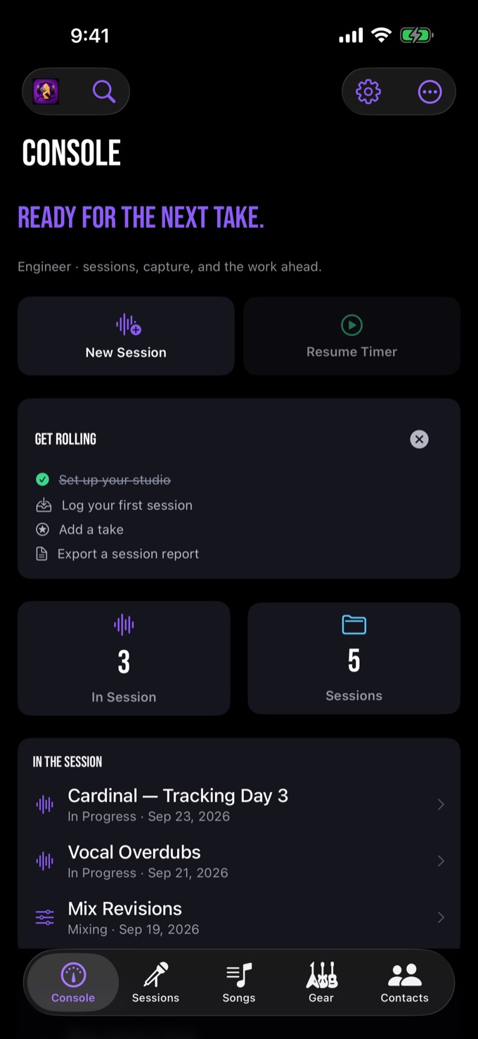 The Console in Engineer mode, leading with sessions