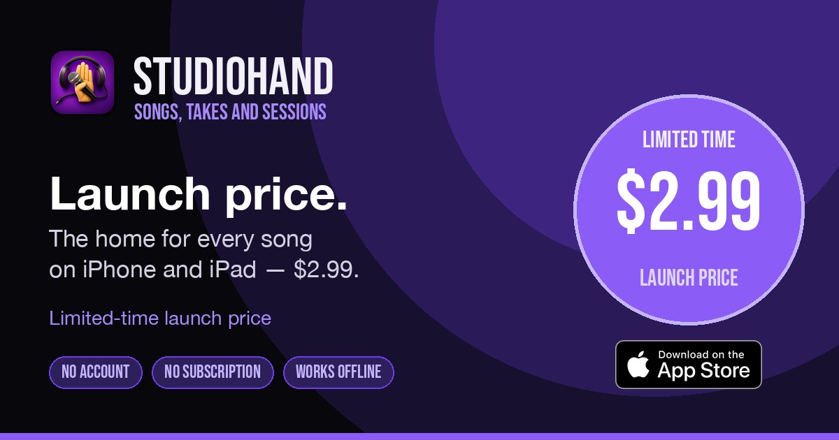 StudioHand limited-time launch price: $2.99